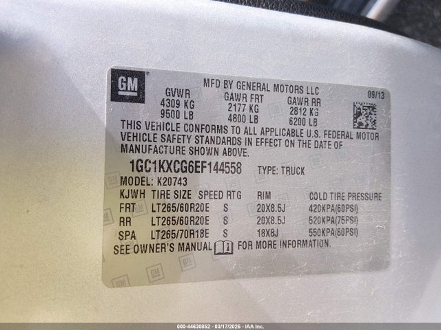 2014 Chevrolet Silverado 2500hd Lt მანქანა იყიდება აუქციონზე, vin: 1GC1KXCG6EF144558, აუქციონის ნომერი: 44630852