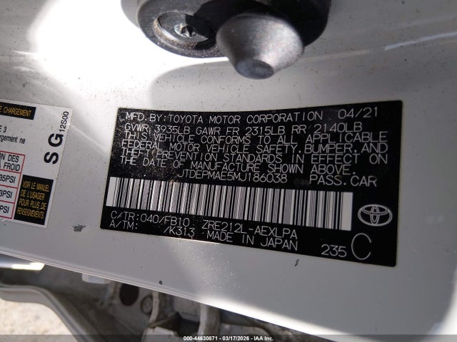 2021 TOYOTA COROLLA JTDEPMAE5MJ186038 Photo 8