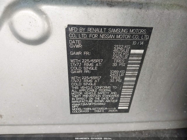 Продажа на аукционе авто 2015 Nissan Rogue Sv, vin: KNMAT2MV9FP509842, номер лота: 44630874