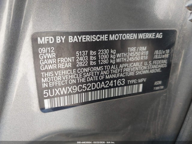 44630884 :رقم المزاد ، 5UXWX9C52D0A24163 vin ، 2013 Bmw X3 Xdrive28i مزاد بيع