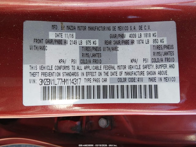 2017 MAZDA MAZDA3 3MZBN1L77HM114317 Photo 8