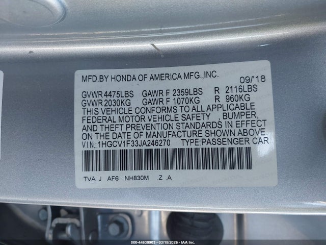 1HGCV1F33JA246270 Honda Accord Sport