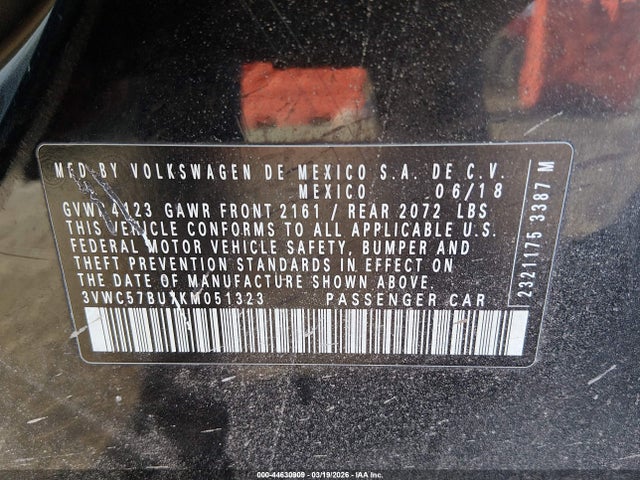 Продаж на аукціоні авто 2019 Volkswagen Jetta 1.4t R-line/1.4t S/1.4t Se, vin: 3VWC57BU7KM051323, номер лоту: 44630909