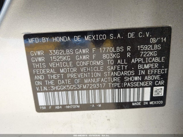 3HGGK5G53FM729317 Honda FIT LX