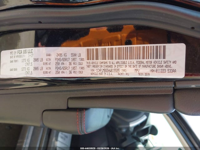 44630929 :رقم المزاد ، 1C4PJMBS5HW615525 vin ، 2017 Jeep Cherokee Trailhawk 4x4 مزاد بيع