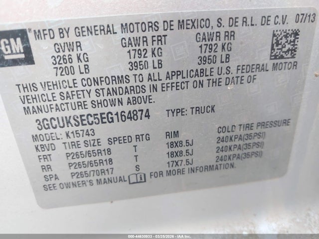 Aukcja sprzedaży 2014 Chevrolet Silverado 1500 2lz, vin: 3GCUKSEC5EG164874, numer aukcji: 44630933