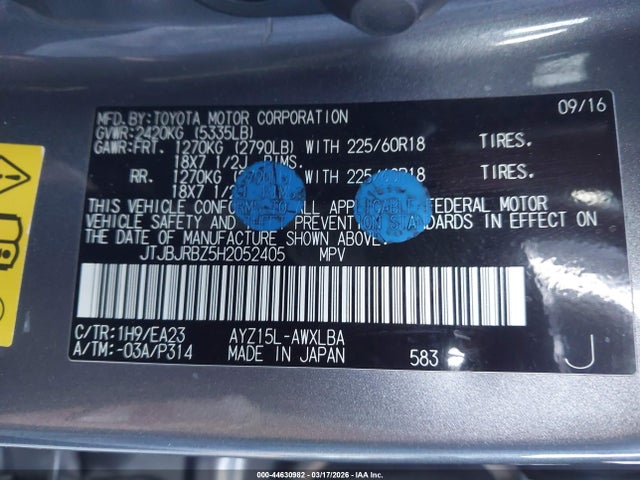 JTJBJRBZ5H2052405 Lexus NX 300H