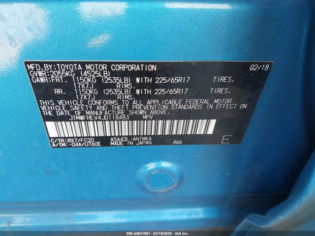 JTMWFREV4JD118483 Toyota Rav4 Xle