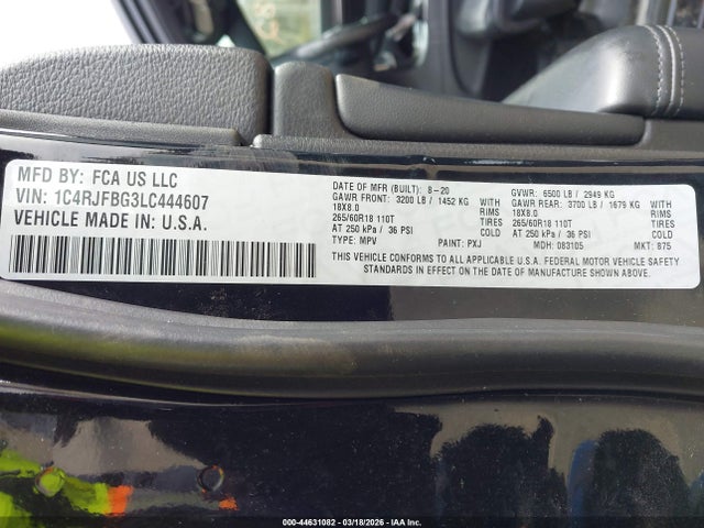 Продаж на аукціоні авто 2020 Jeep Grand Cherokee Limited 4x4, vin: 1C4RJFBG3LC444607, номер лоту: 44631082