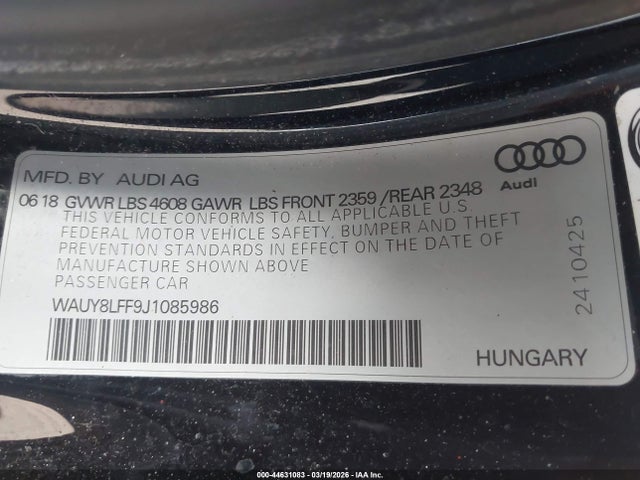 Продажа на аукционе авто 2018 Audi A3 2.0t Premium, vin: WAUY8LFF9J1085986, номер лота: 44631083