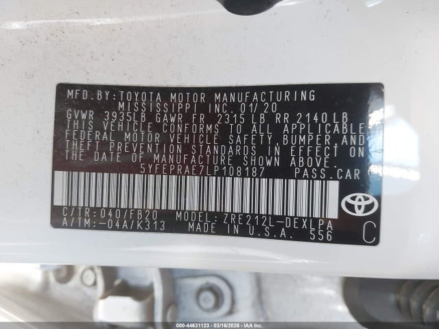 Toyota COROLLA LE 2020 5YFEPRAE7LP108187 Image 9