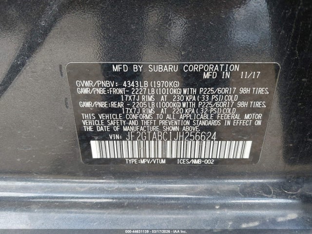 Aukcja sprzedaży 2018 Subaru Crosstrek 2.0i Premium, vin: JF2GTABC1JH256624, numer aukcji: 44631139