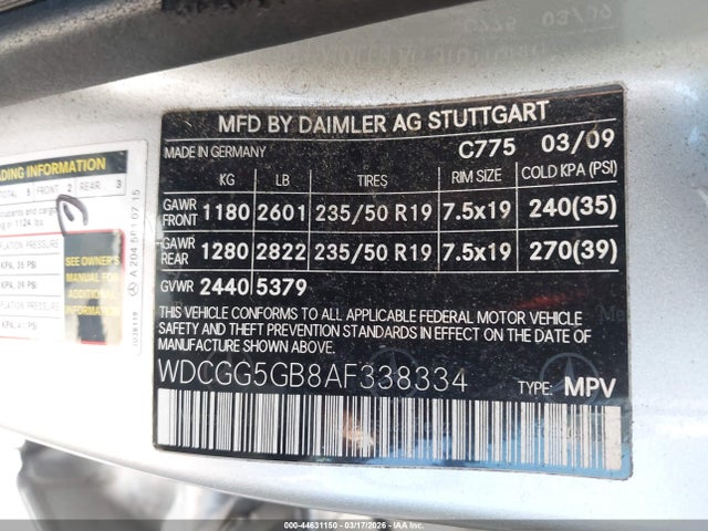 Aukcja sprzedaży 2010 Mercedes-benz Glk 350, vin: WDCGG5GB8AF338334, numer aukcji: 44631150