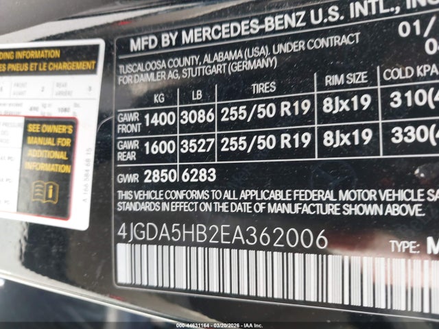 Mercedes-Benz Ml 350 4matic 2014 4JGDA5HB2EA362006 Image 9