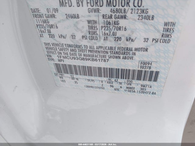 2009 FORD ESCAPE 1FMCU93G89KB61787 Photo 8