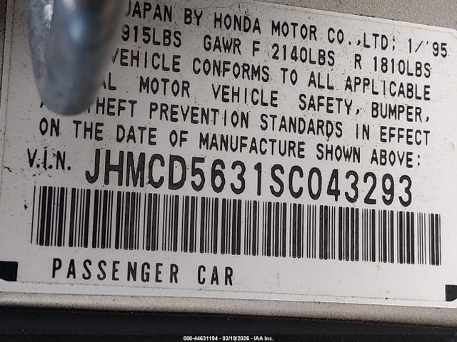 1995 HONDA ACCORD JHMCD5631SC043293 Photo 8