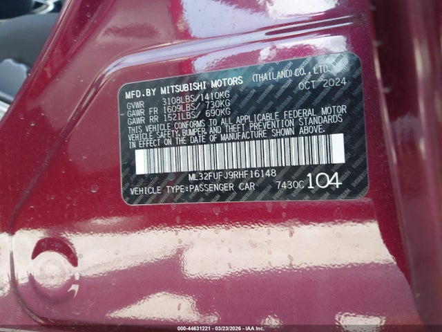 Aukcja sprzedaży 2024 Mitsubishi Mirage G4 Es, vin: ML32FUFJ9RHF16148, numer aukcji: 44631221
