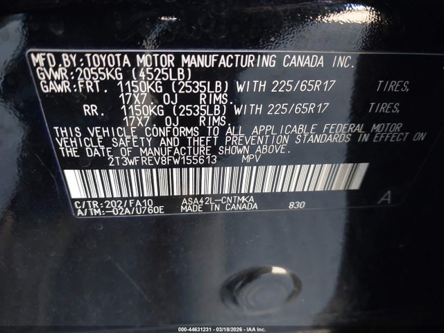 2T3WFREV8FW155613 Toyota Rav4 Xle