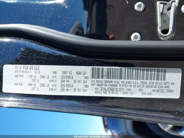 Продаж на аукціоні авто 2019 Jeep Compass Limited 4x4, vin: 3C4NJDCB6KT812271, номер лоту: 44631245