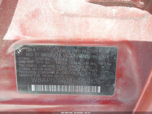 Aukcja sprzedaży 2010 Bmw 328i, vin: WBAPH7G51ANM50808, numer aukcji: 44631255
