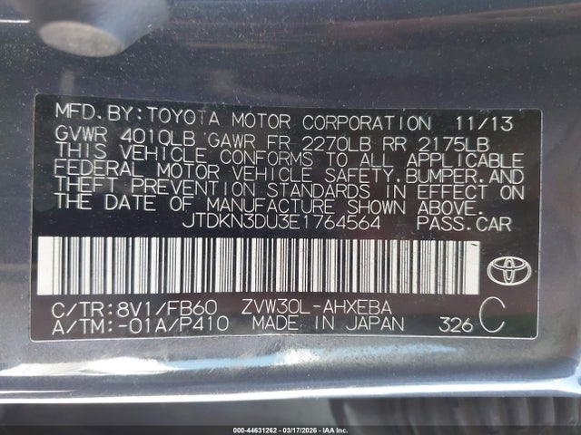 Toyota Prius Two 2014 JTDKN3DU3E1764564 Image 9
