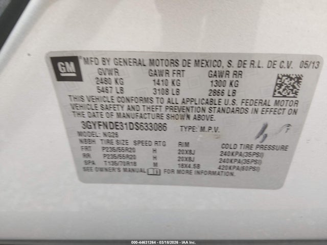 2013 CADILLAC SRX 3GYFNDE31DS633086 Photo 8