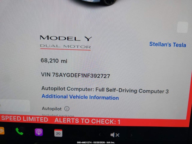 7SAYGDEF1NF392727 Tesla Model Y Performance Dual Motor All-wheel Drive