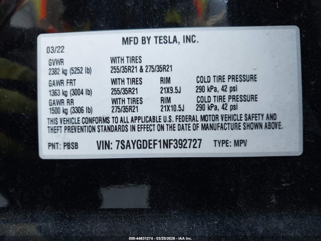 7SAYGDEF1NF392727 Tesla Model Y Performance Dual Motor All-wheel Drive