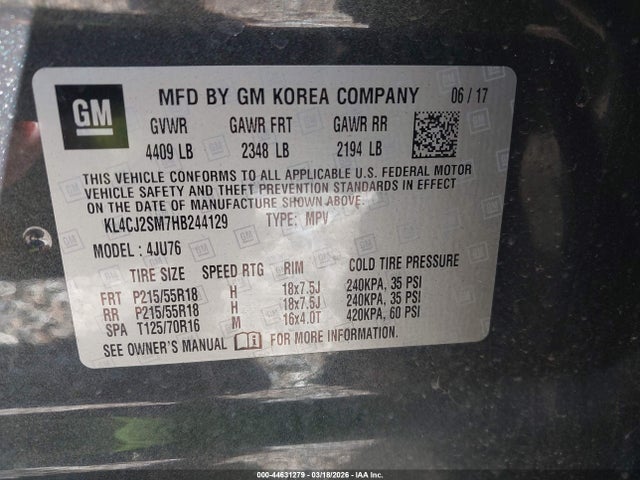 Продажа на аукционе авто 2017 Buick Encore Sport Touring, vin: KL4CJ2SM7HB244129, номер лота: 44631279