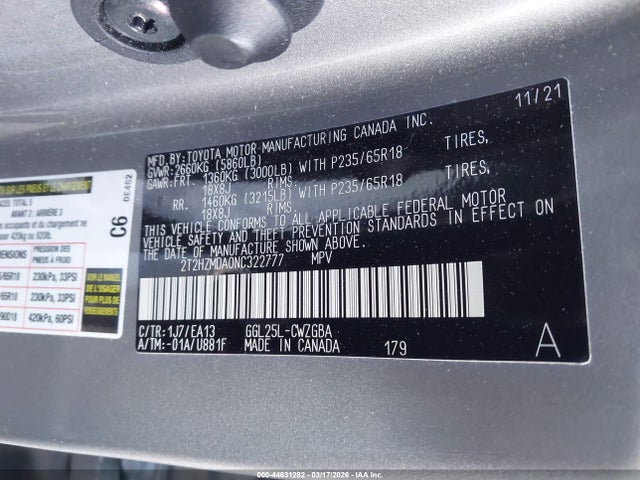2022 Lexus Rx 350 მანქანა იყიდება აუქციონზე, vin: 2T2HZMDA0NC322777, აუქციონის ნომერი: 44631282