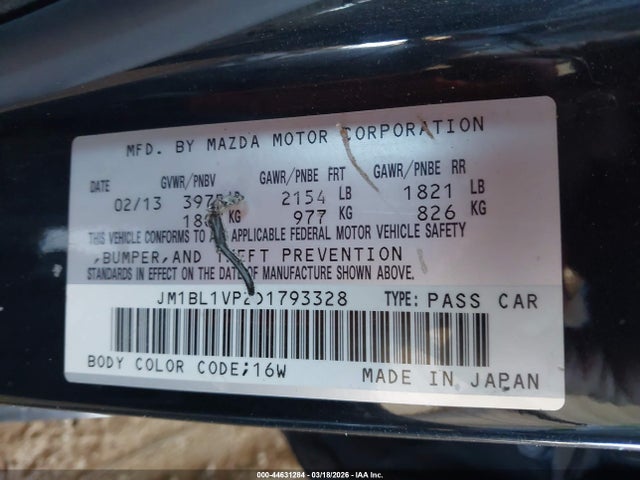 Продажа на аукционе авто 2013 Mazda Mazda3 I Touring, vin: JM1BL1VP2D1793328, номер лота: 44631284