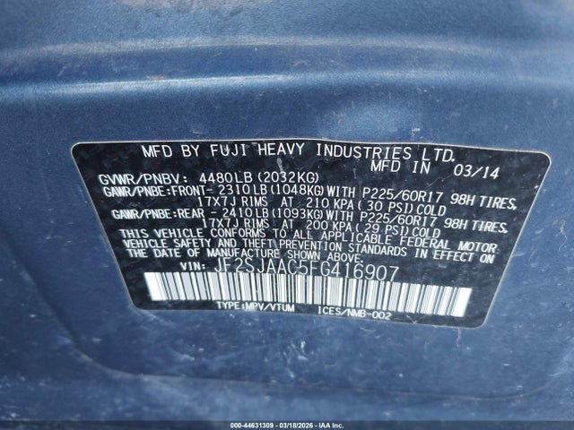 Aukcja sprzedaży 2015 Subaru Forester 2.5i, vin: JF2SJAAC5FG416907, numer aukcji: 44631309