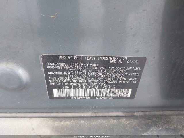 Продажа на аукционе авто 2010 Subaru Forester 2.5x Premium, vin: JF2SH6CC9AH770356, номер лота: 44631322