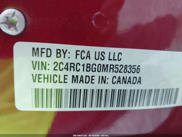 44631326 :رقم المزاد ، 2C4RC1BG0MR528356 vin ، 2021 Chrysler Pacifica Touring L مزاد بيع