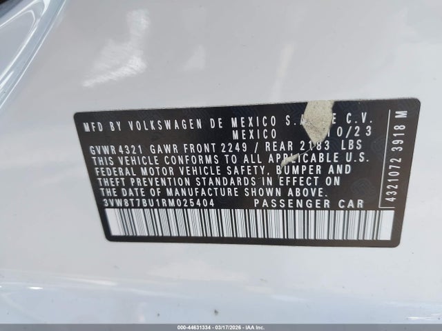 44631334 :رقم المزاد ، 3VW8T7BU1RM025404 vin ، 2024 Volkswagen Jetta Gli 40th Anniversary Edition مزاد بيع
