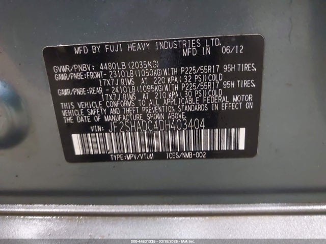 Продаж на аукціоні авто 2013 Subaru Forester 2.5x Premium, vin: JF2SHADC4DH403404, номер лоту: 44631335