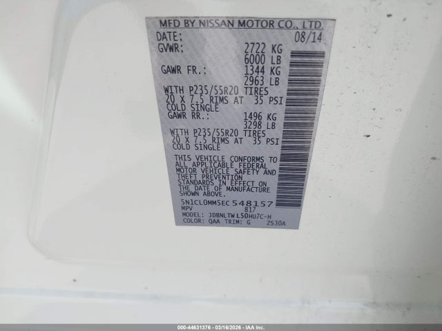 Продажа на аукционе авто 2014 Infiniti Qx60 Hybrid, vin: 5N1CL0MM5EC548157, номер лота: 44631376