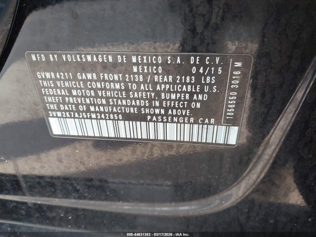 Продажа на аукционе авто 2015 Volkswagen Jetta 2.0l S, vin: 3VW2K7AJ5FM342856, номер лота: 44631382