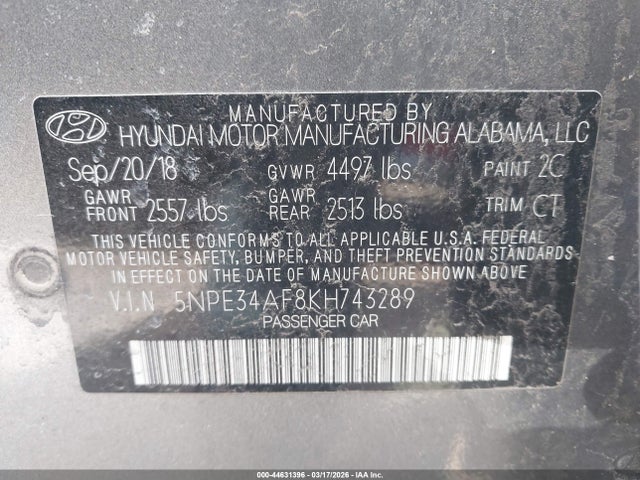 Продаж на аукціоні авто 2019 Hyundai Sonata Sport, vin: 5NPE34AF8KH743289, номер лоту: 44631396