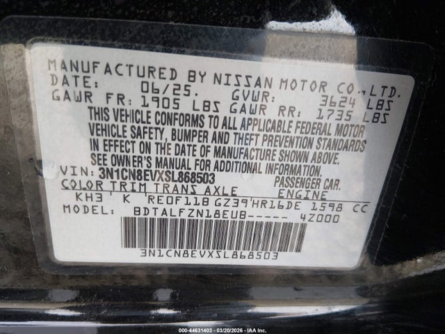 Nissan Versa 1.6 Sv 2025 3N1CN8EVXSL868503 Image 9