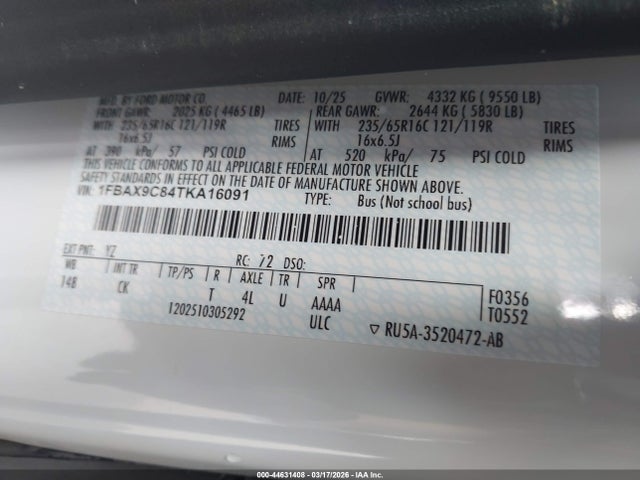 Ford Transit-350 Passenger Van Xlt 2026 1FBAX9C84TKA16091 Image 9