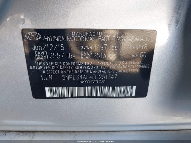 5NPE34AF4FH251347 Hyundai Sonata Limited