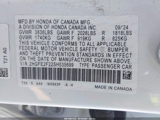 2HGFE2F22SH535699 Honda Civic Lx