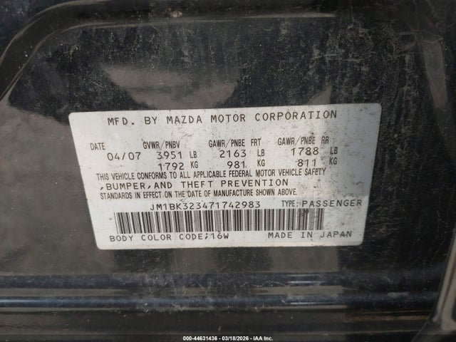 2007 MAZDA MAZDA3 JM1BK323471742983 Photo 8