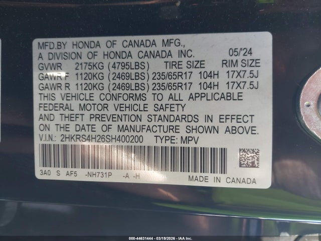2HKRS4H26SH400200 Honda CR-V