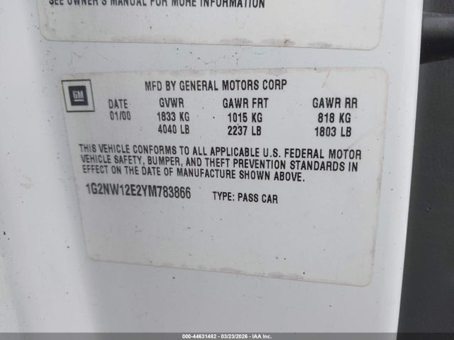 2000 PONTIAC GRAND AM 1G2NW12E2YM783866 Photo 8