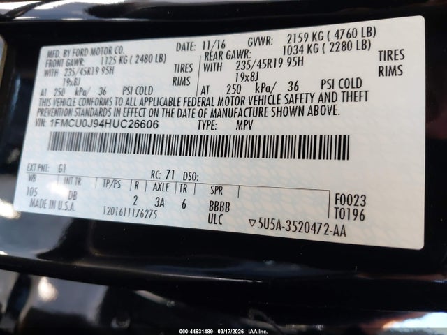 Ford Escape Titanium 2017 1FMCU0J94HUC26606 Image 9