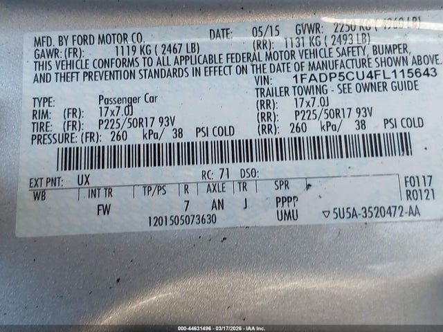 Продаж на аукціоні авто 2015 Ford C-max Energi Sel, vin: 1FADP5CU4FL115643, номер лоту: 44631496