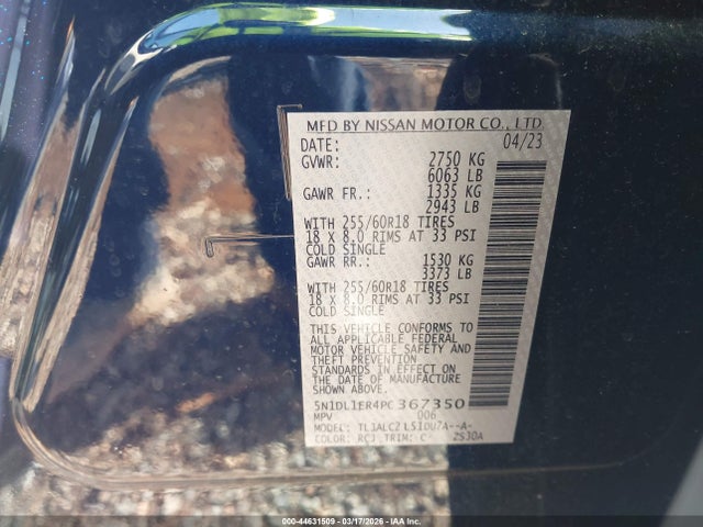 44631509 :رقم المزاد ، 5N1DL1ER4PC367350 vin ، 2023 Infiniti Qx60 Pure مزاد بيع