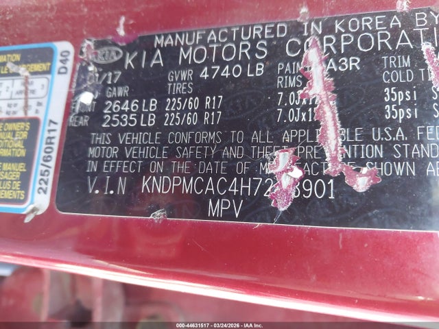 Aukcja sprzedaży 2017 Kia Sportage Lx, vin: KNDPMCAC4H7248901, numer aukcji: 44631517